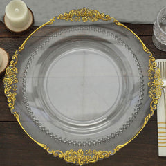 10-Pack Plastic 10" Round Dinner Plates in Clear with Beaded Rim - Disposable Party Plates for Banquets & Festive Occasions