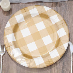 10-Pack Disposable Paper Charger Plates – Gold/White Buffalo Plaid 13" Round Table Chargers, 350 GSM Cardstock