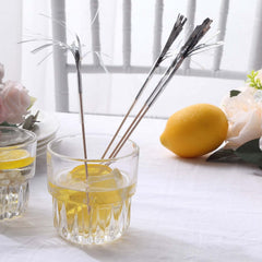 100-Pack Bamboo Cocktail Sticks Firework Cupcake Toppers Silver - Festive Foil Frills Food Picks 9"