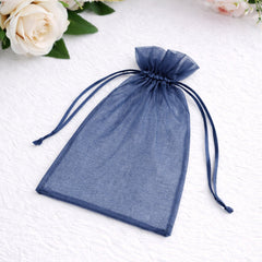 100 Pack Navy Blue Organza Gift Bags with Drawstring, 5" x 7" – Wedding Party Favor Bags