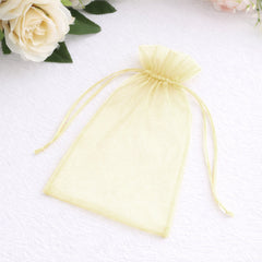 100 Pack Yellow Organza Gift Bags with Drawstring, 5" x 7" – Wedding Party Favor Bags