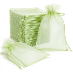 100 Pack Mint Organza Gift Bags with Drawstring, 6" x 9" – Wedding Party Favor Bags