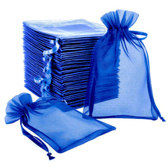 100 Pack Royal Blue Organza Gift Bags with Drawstring, 6" x 9" – Wedding Party Favor Bags