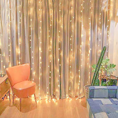 10ft Warm White 300 LED Icicle Curtain Fairy String Lights with 8 Modes & Inline Memory Controller