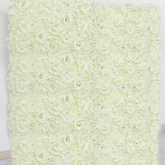 11 Sq ft. Cream 3D Silk Rose and Hydrangea Flower Wall Mat Backdrop - 4 Artificial Panels