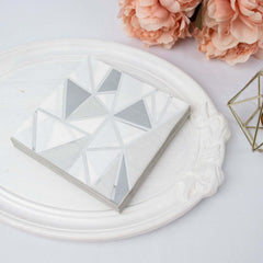 20-Pack Paper Party Napkins with Geometric Silver Foil Print - 2 Ply Soft Disposable Beverage Napkins for Weddings 6.5"x6.5"