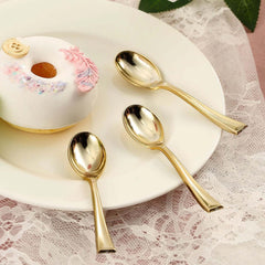 24-Pack Plastic Mini Dessert Spoons Gold - Heavy Duty Disposable Silverware 4"