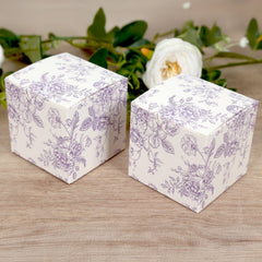 25 Pack Candy Treat Favor Boxes in French Toile Pattern - Matte Lavender and White Party Gift Boxes, Cardstock Paper - 3"x3"