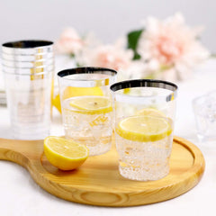 25-Pack Plastic Tumbler Cups Clear with Silver Rim - Stylish Disposable Party Glasses 10oz