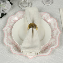 25-Pack Paper Dinner Plates in White Pink Damask Floral Pattern & Scallop Rim - Stylish Disposable 300GSM Floral Party Plates 10"