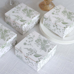25 Pack White Sage Green Paper Favor Boxes in French Toile Pattern, Cardstock Party Shower Candy Gift Boxes - 4"x4"x2"