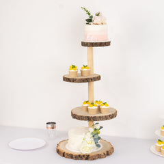 4-Tier Wooden Cupcake Tower Stand Rustic Natural Wood Slice Design - Farmhouse Style Dessert Display 29"