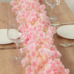 5 Pack Blush Artificial Cherry Blossom Floral Garland, 6ft Silk Flower Hanging Vines