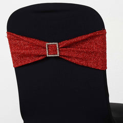 5 Pack Metallic Shimmer Tinsel Spandex Chair Sashes Red - Durable and Reusable Stretch Chair Bands