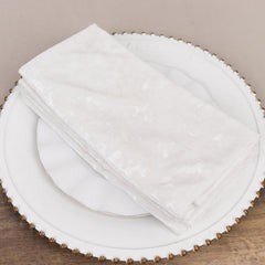 5 Pack Premium Crushed Velvet 20"x20" Napkins White - Rich & Textured Finish Dinner Napkins for Classy Events