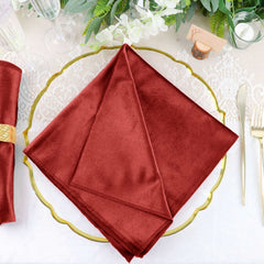5 Pack Premium Velvet 20"x20" Napkins Red - Soft Sheen Finish Cloth Napkins