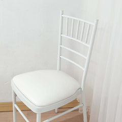 5 Pack PU Leather 1.5" Thick Seat Pads with Wood Backing for Chiavari Chairs White - Memory Foam Tie-Less Non-Slip Design 16"