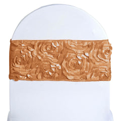5 Pack Satin Spandex Chair Sashes Gold - Rosette Design Stretch Chair Bands 6"x14"