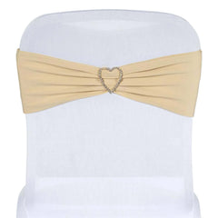 5 Pack Stretch Spandex Chair Sashes Champagne - Fitted Finish Two Ply Heavy Duty Chair Bands 5"x12"