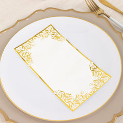 50-Pack Paper Dinner Napkins White with Gold Foil Lace Design 2 Ply - European Style Napkins for Parties 8"x4"