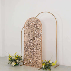 6ft Sparkly Rose Gold Big Payette Sequin Fitted Wedding Arch Cover for Round Top Chiara Backdrop Stand