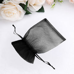 100 Pack Black Organza Gift Bags with Drawstring, 4" x 6" – Wedding Party Favor Bags