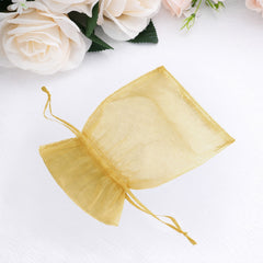 100 Pack Gold Organza Gift Bags with Drawstring, 4" x 6" – Wedding Party Favor Bags