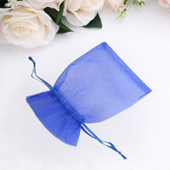 100 Pack Royal Blue Organza Gift Bags with Drawstring, 4" x 6" – Wedding Party Favor Bags