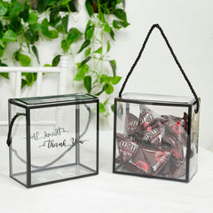 25 Pack Clear PVC Gift Boxes with Black Edge Rope Handles and Thank You Print, Transparent Portable Candy Favor Boxes - 5.5"x5.5"