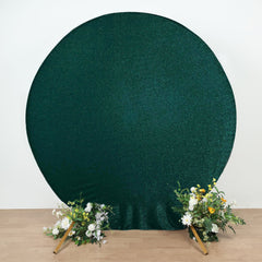 7.5ft Hunter Emerald Green Metallic Shimmer Tinsel Spandex Round Wedding Arch Cover, 2-Sided Photo Backdrop