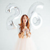 40" Shiny Metallic Silver Mylar Foil Helium Air Number Balloons
