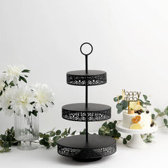Metal Cupcake Stand 3-Tier Reversible Design Black - Dessert Holder and Serving Tray 23"