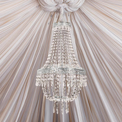 5ft Empire Style Beaded Crystal Chandelier with Silver Ornate Metal Frame, Adjustable Hanging Farmhouse Pendant Ceiling Lighting