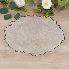 6-Pack Plastic Round Charger Plates 13" in Clear Reef Design with Black Rim, Decorative Dinner Party Serving Plates