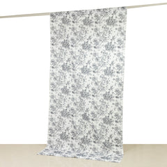 French Toile Polyester Backdrop Curtain – Black Floral 5ft x 10ft Rod Pocket Drape Panel