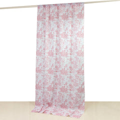 French Toile Polyester Backdrop Curtain – Pink Floral 5ft x 10ft Rod Pocket Drape Panel