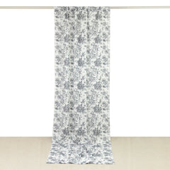 French Toile Polyester Backdrop Curtain – Black Floral 5ft x 12ft Rod Pocket Drape Panel
