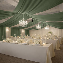 Dusty Sage Green 4-Way Stretch Spandex Event Curtain Drapes, Wrinkle-Free Backdrop Panel with Rod Pockets - 5ft x 20ft