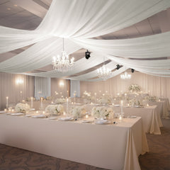 Ivory 4-Way Stretch Spandex Event Curtain Drapes, Wrinkle-Free Backdrop Panel with Rod Pockets - 5ft x 20ft