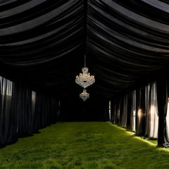 Black Stretch Spandex Tent Ceiling Drape – 25ft x 36ft 100GSM Wrinkle-Free Fabric Ceiling Liner with Pole Pockets, Standard