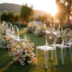 8-Pack Acrylic Ghost Chairs with Oval Back for Banquet Use Clear – Sleek Transparent Armless Accent Chairs for Weddings & Gatherings