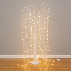 LED Weeping Willow Tree Light, 4ft Battery Operated White Decorative Tree with 180 Warm White LEDs