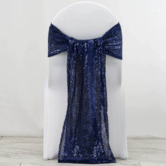 5 Pack 12"x108" Navy Blue Sequin Chair Sashes