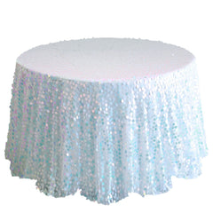 Sequin 120" Round Tablecloth Iridescent Blue - Seamless Big Payette Table Cover