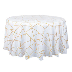Polyester 120" Round Tablecloth White with Gold Foil Geometric Pattern Wrinkle-Resistant Modern Seamless Table Cover