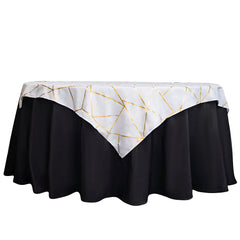 Polyester 54"x54" Table Overlay Square Tablecloth White with Gold Foil Geometric Pattern - Wrinkle-Resistant & Durable for Stylish Settings