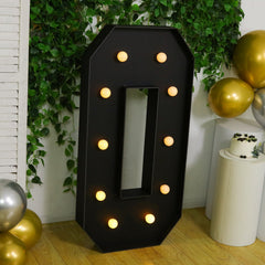 Giant LED Marquee Light Up Number "0", Black 4ft Pre-Cut Foam Board with 10 Warm White Battery Operated LEDs, Glue Gun and Sticks
