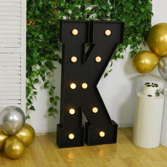 Giant LED Marquee Light Up Letter "K", Black 4ft Pre-Cut Foam Board with 10 Warm White Battery Operated LEDs, Glue Gun and Sticks