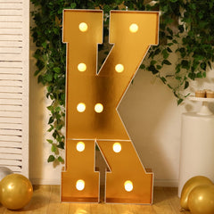 Giant LED Marquee Light Up Letter "K", Gold 4ft Pre-Cut Foam Board with 10 Warm White Battery Operated LEDs, Glue Gun and Sticks
