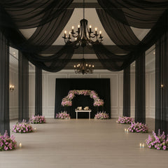 Black Sheer Backdrop Drape – 5ftx32ft Wedding Arch & Ceiling Decor Panel, Wrinkle Free with Soft Shimmer